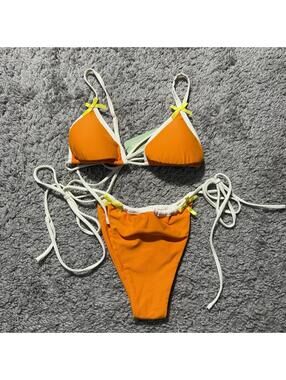 NWT Seven Seas Swim Orange Yellow Bow Tie Side Bikini Cheeky Size Small